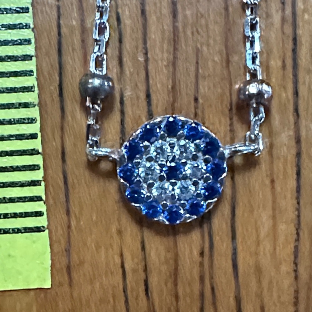 Rose Gold over Silver, Blue and white Crystal Pendant Choker Necklace.